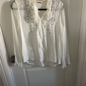 Elie Tahari White Floral Blouse